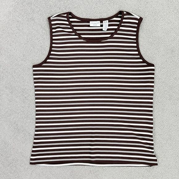 Covington Striped Ribbed Knit Tank Top Brown White Medium Stretchy - Picture 10 of 10